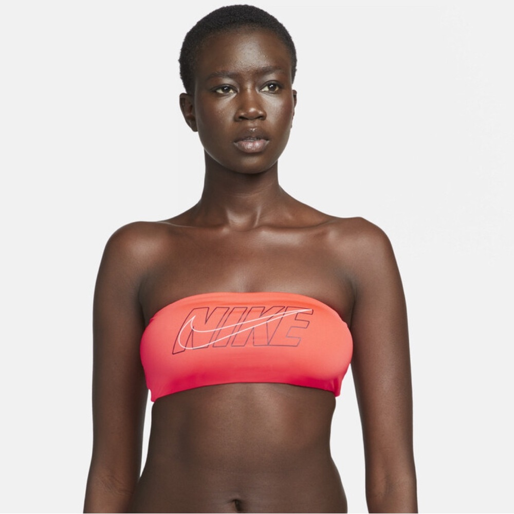 New Nike Swish Logo Bright Red Bandeau Bikini Top Swim Small